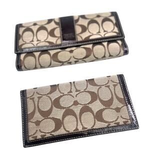 Vintage Y2K 2000's Coach Hampton Brown Clutch Checkbook Wallet Logo 2 piece